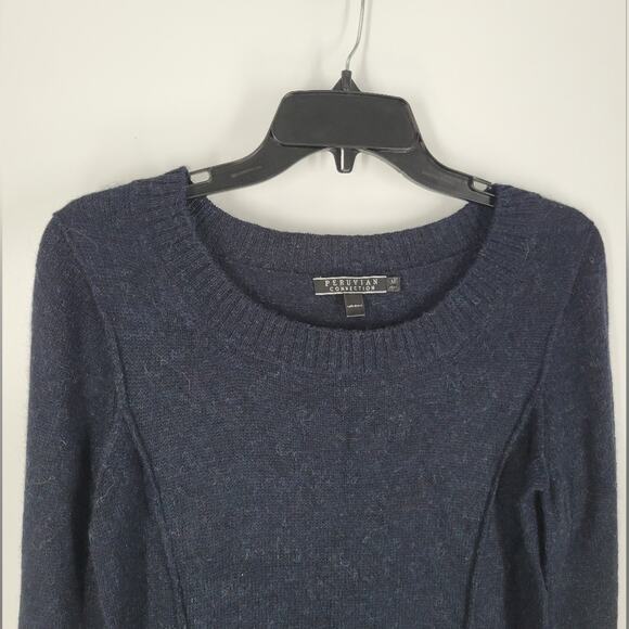 Peruvian Connection Blue Alpaca Wide Neck Long Sleeve Mini Dress M - Picture 3 of 6